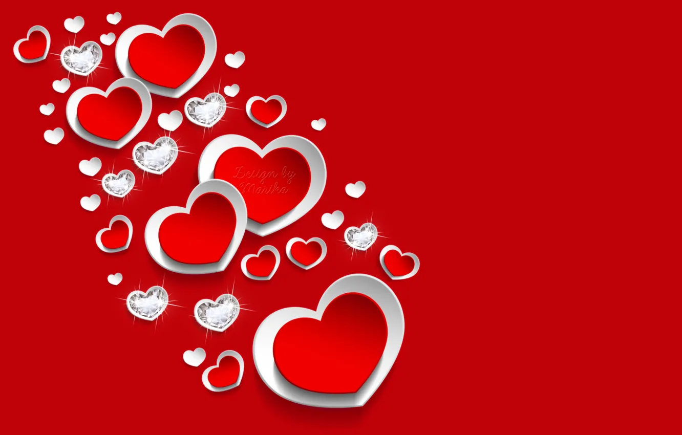 Photo wallpaper heart, diamonds, red, love, heart, romantic, diamonds, Design by Marika