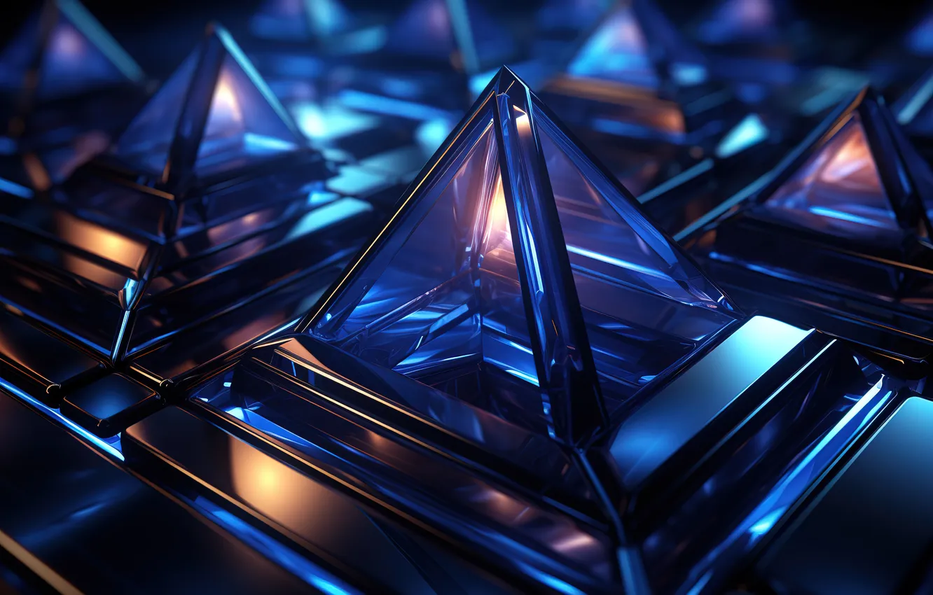 Photo wallpaper purple, transparency, light, blue, abstraction, the dark background, structure, pyramid