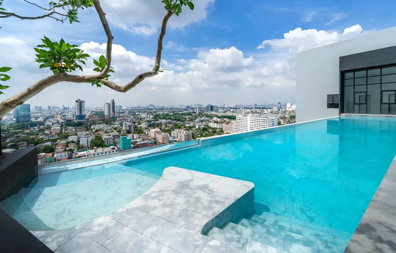 Photo wallpaper roof, panorama, penthouse, city view, Infinity edge pool i centric, Infinity pool with central location, …