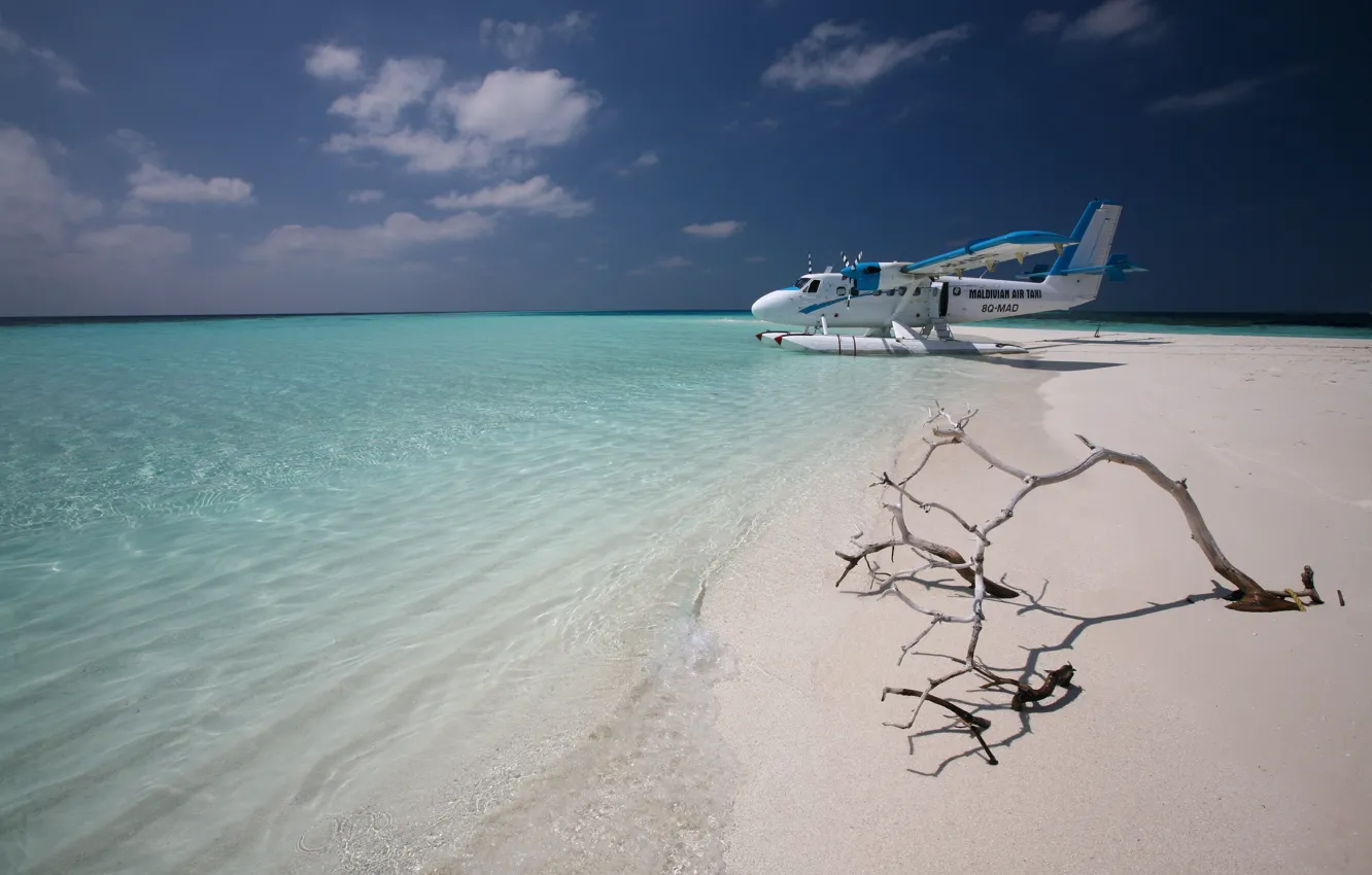 Photo wallpaper sand, the plane, the ocean, island, horizon, taxi, The Maldives