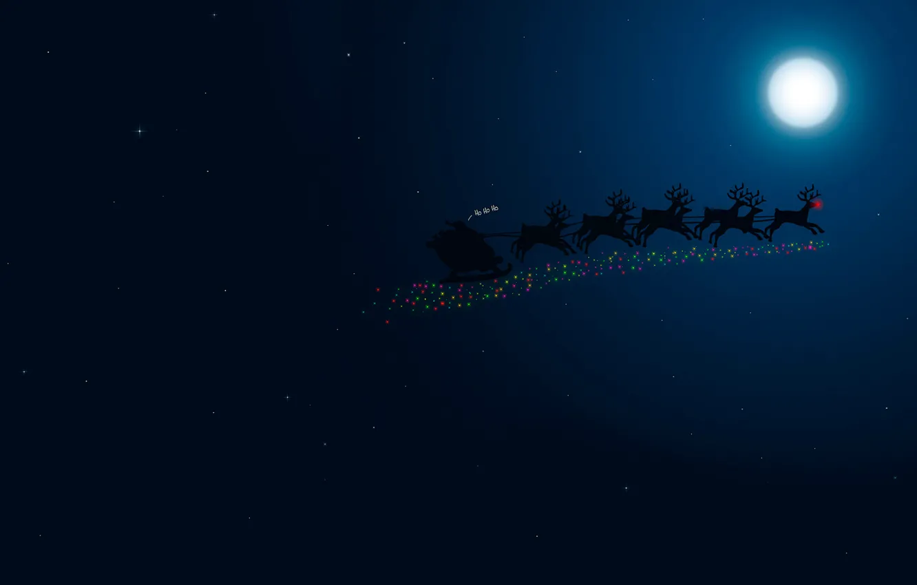 Photo wallpaper night, the moon, new year, sleigh, deer, Santa, merry christmas