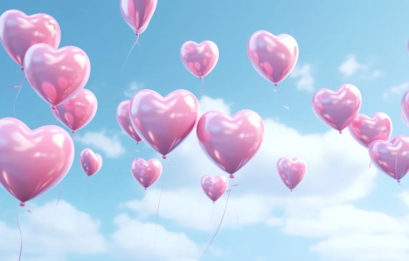 Photo wallpaper the sky, clouds, love, flight, balloons, holiday, heart, Shine