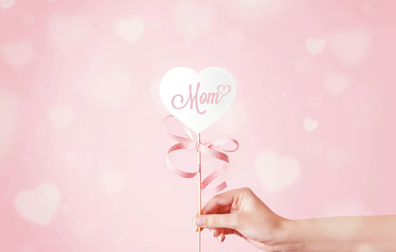 Photo wallpaper heart, hand, hearts, ribbon, mother's day