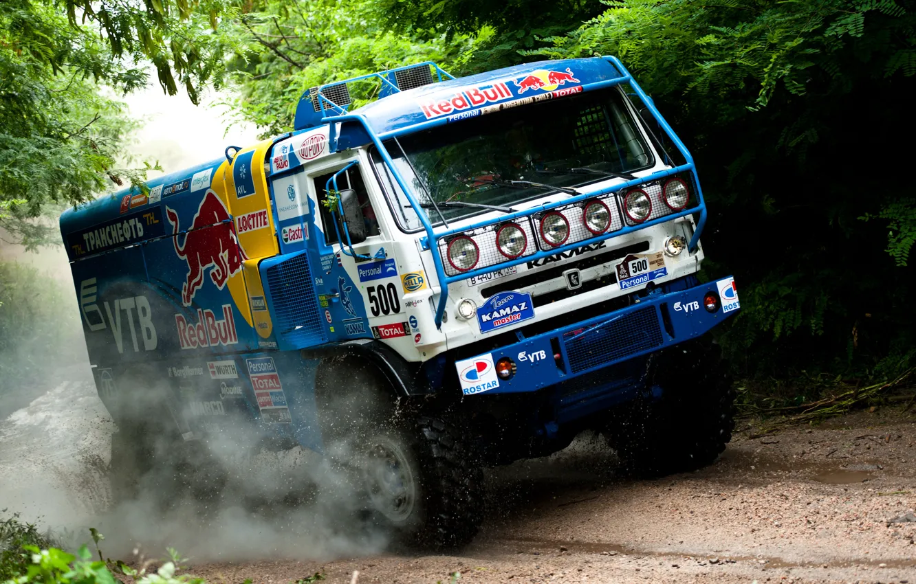 Photo wallpaper Road, Forest, Dirt, Jungle, Rally, Rally-marathon, KAMAZ, Dakar