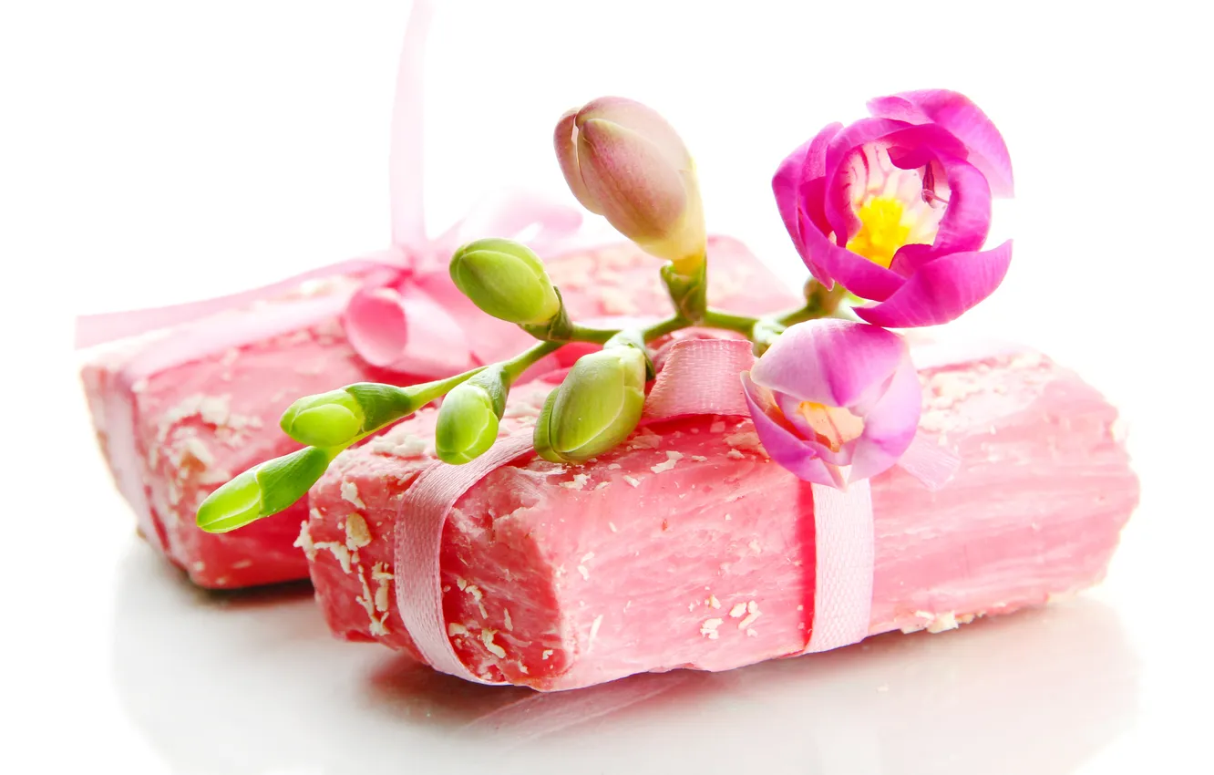 Photo wallpaper flowers, background, work, tenderness, soap, white background, flower, soap