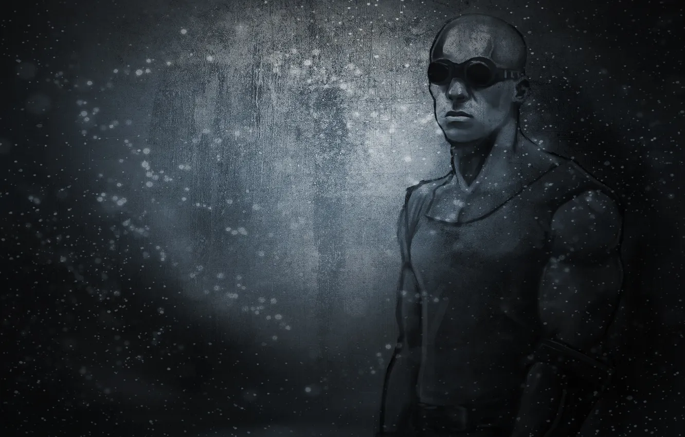 Photo wallpaper the dark background, man, glasses, VIN Diesel, Vin Diesel, Riddick, Riddick