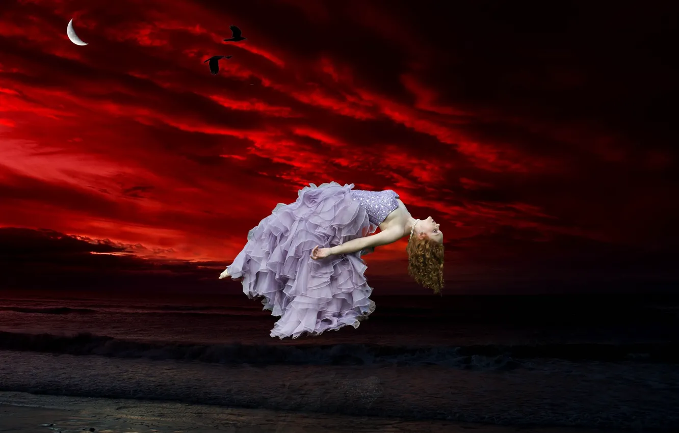 Photo wallpaper girl, fantasy, levitation, photoart, soars