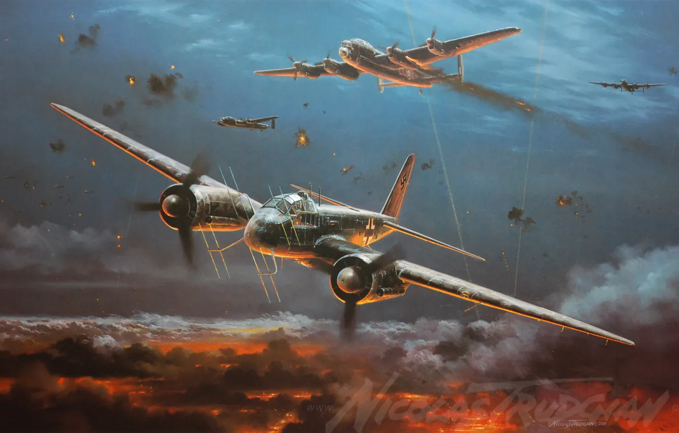 Photo wallpaper the plane, painting, Junkers, WW2, Night fighter, aircraft art, Ju 88G, Night Fighter