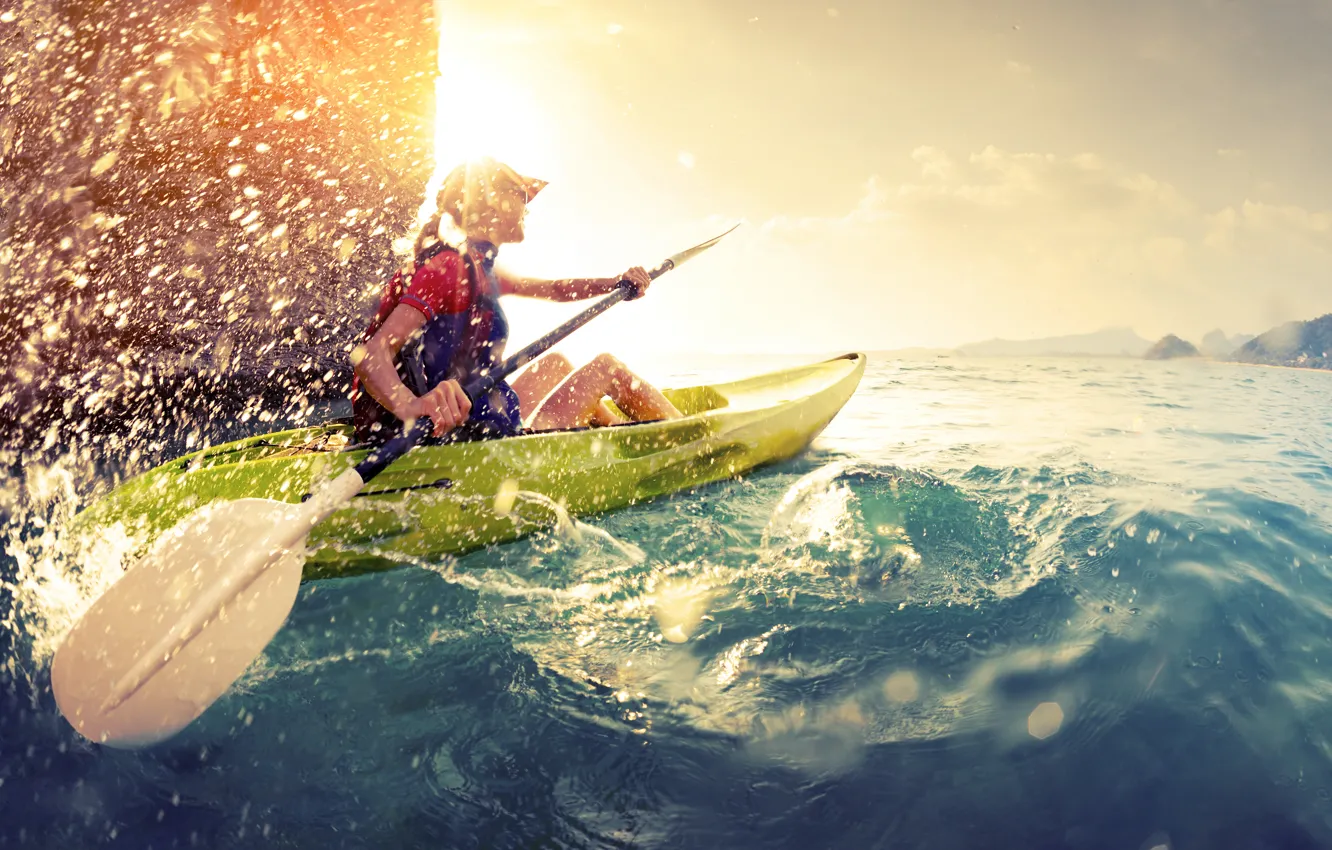 Photo wallpaper water, sun, rowing, ski