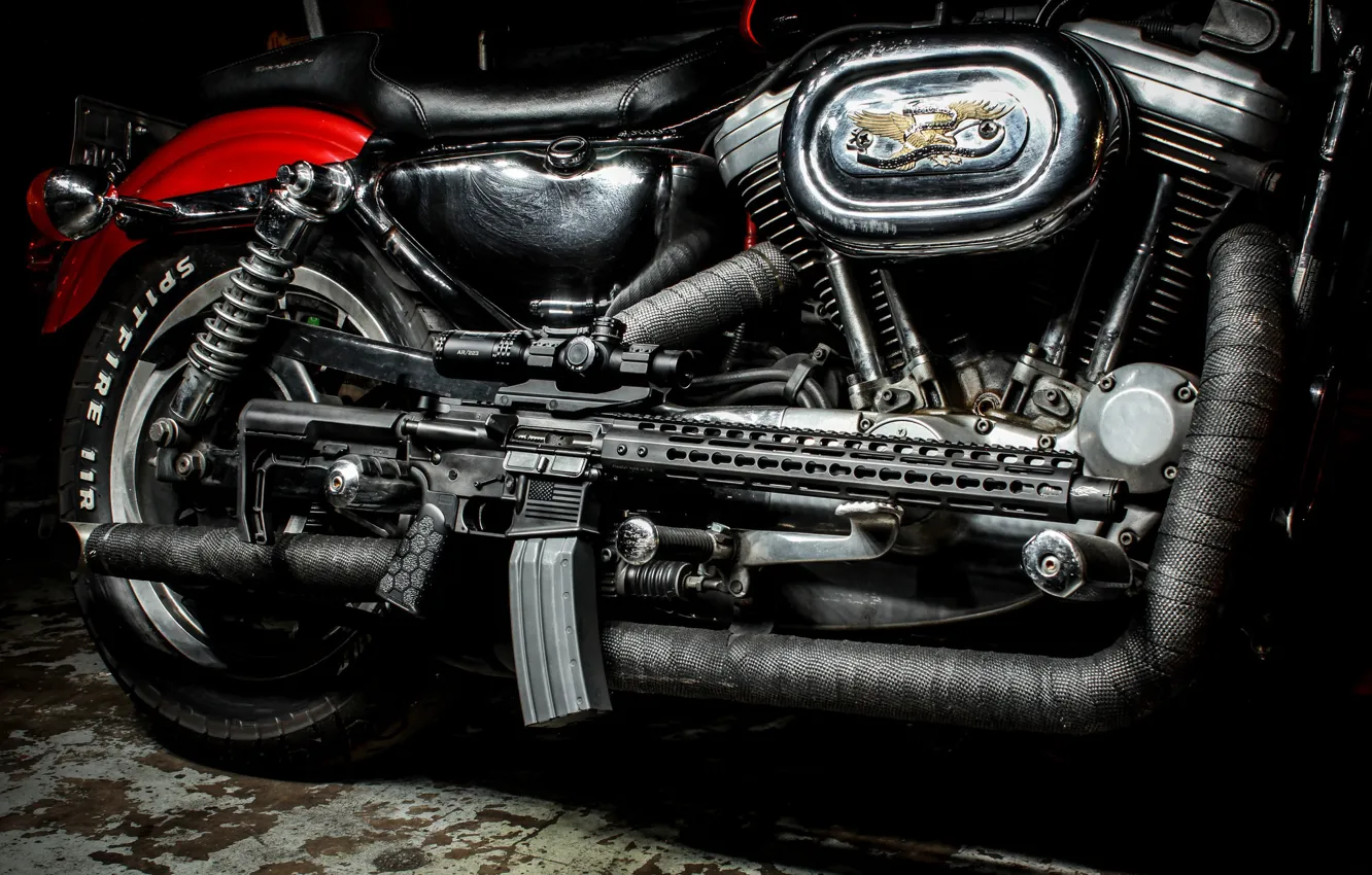 Photo wallpaper bike, American, AR-15, a semi-automatic rifle