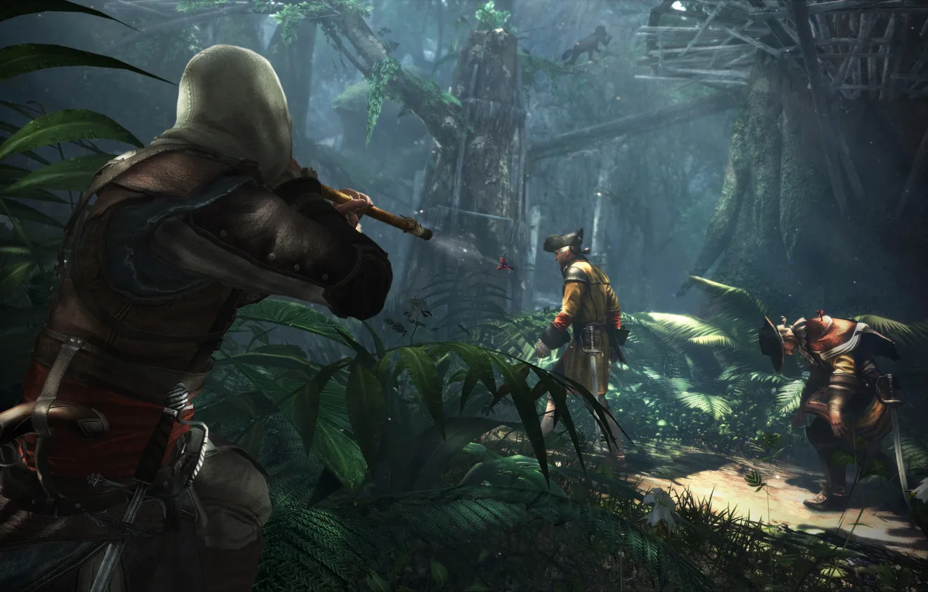 Photo wallpaper forest, trees, pirate, soldiers, Assassins Creed, assassin, Edward Kenway, Kaper