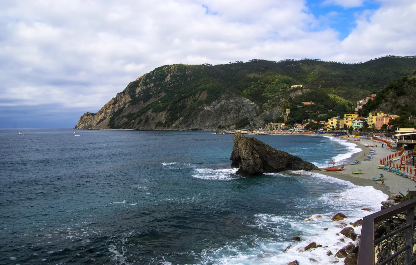 Photo wallpaper sand, sea, wave, boat, yacht, Italy, Monterosso al Mare Beach, Monterosso Al Mare Beach