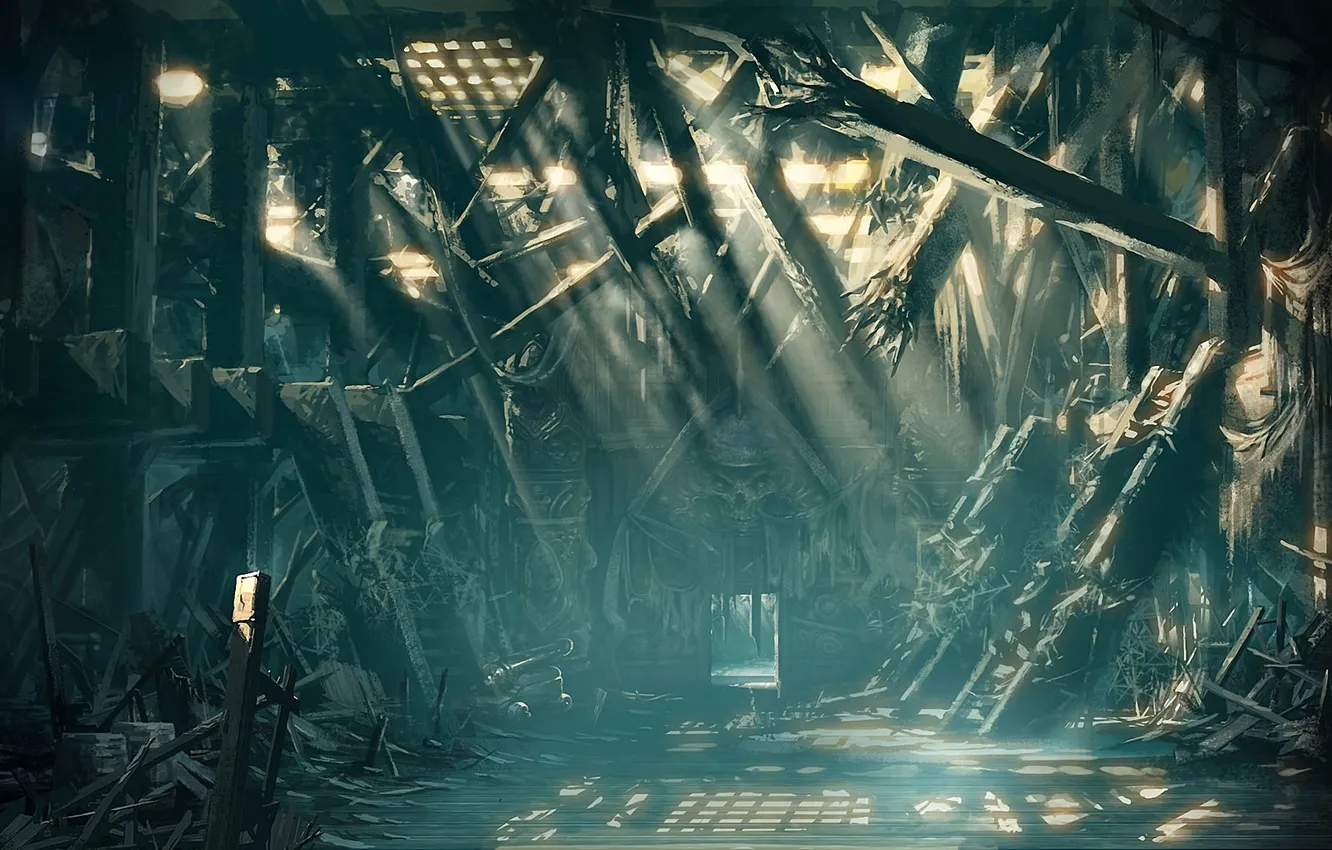 Photo wallpaper light, building, shadow, devastation, ruins, beam, TERA online