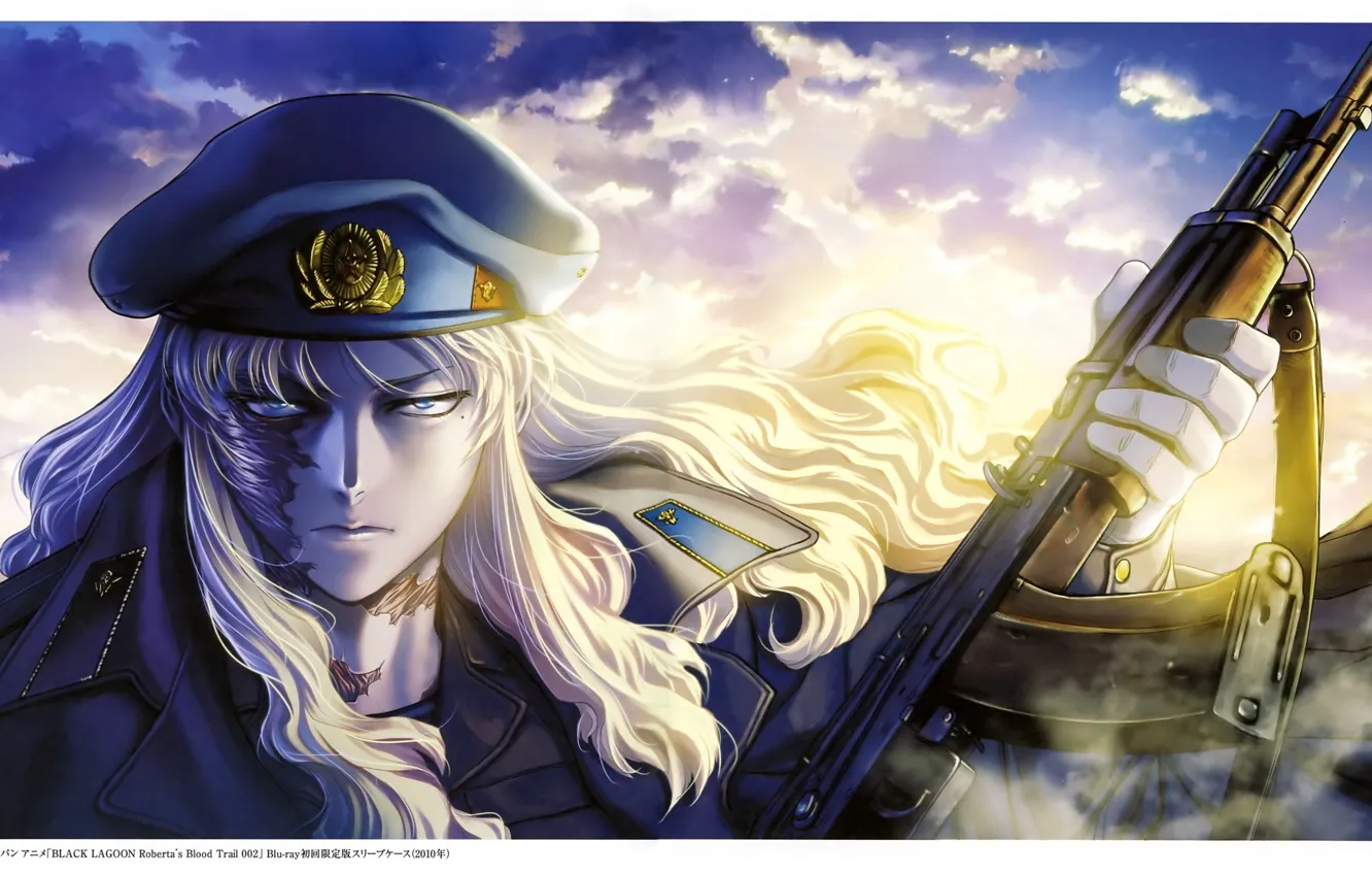 Photo wallpaper look, Black Lagoon, Kalashnikov, scar, cap, badge, shoulder straps, officer