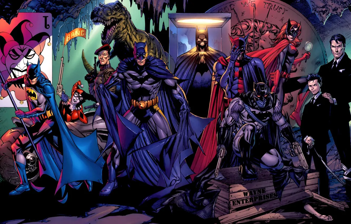 Photo wallpaper Heroes, Batman, characters, Harley Quinn, heroes, dc universe, batwoman, Harley Quinn