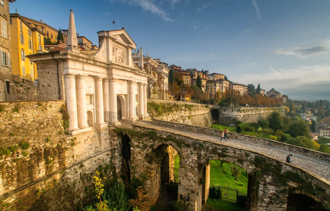Photo wallpaper bridge, Italy, old town, worth, Bergamo