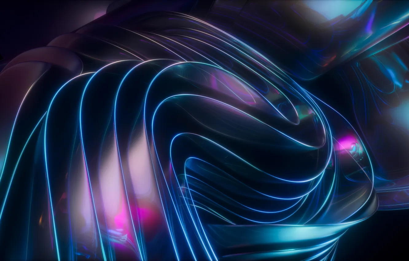 Photo wallpaper wave, abstraction, blue, curves, waves, abstraction, digital art, overflow