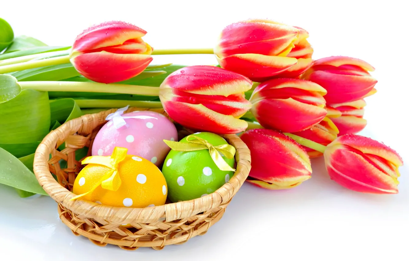 Photo wallpaper eggs, spring, Easter, tulips, Easter