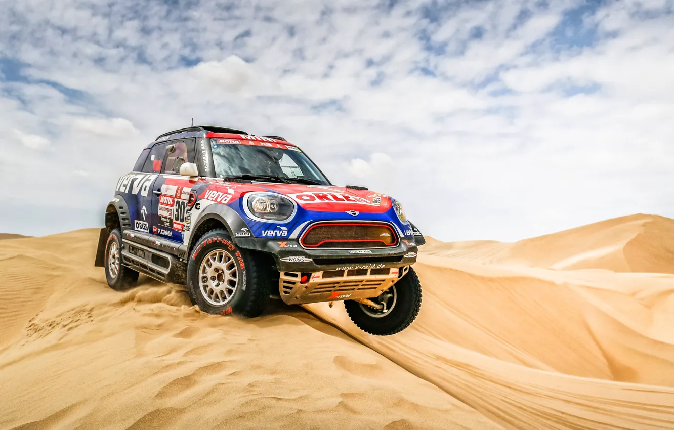 Photo wallpaper Sand, Auto, Mini, Sport, Desert, Machine, Race, Car
