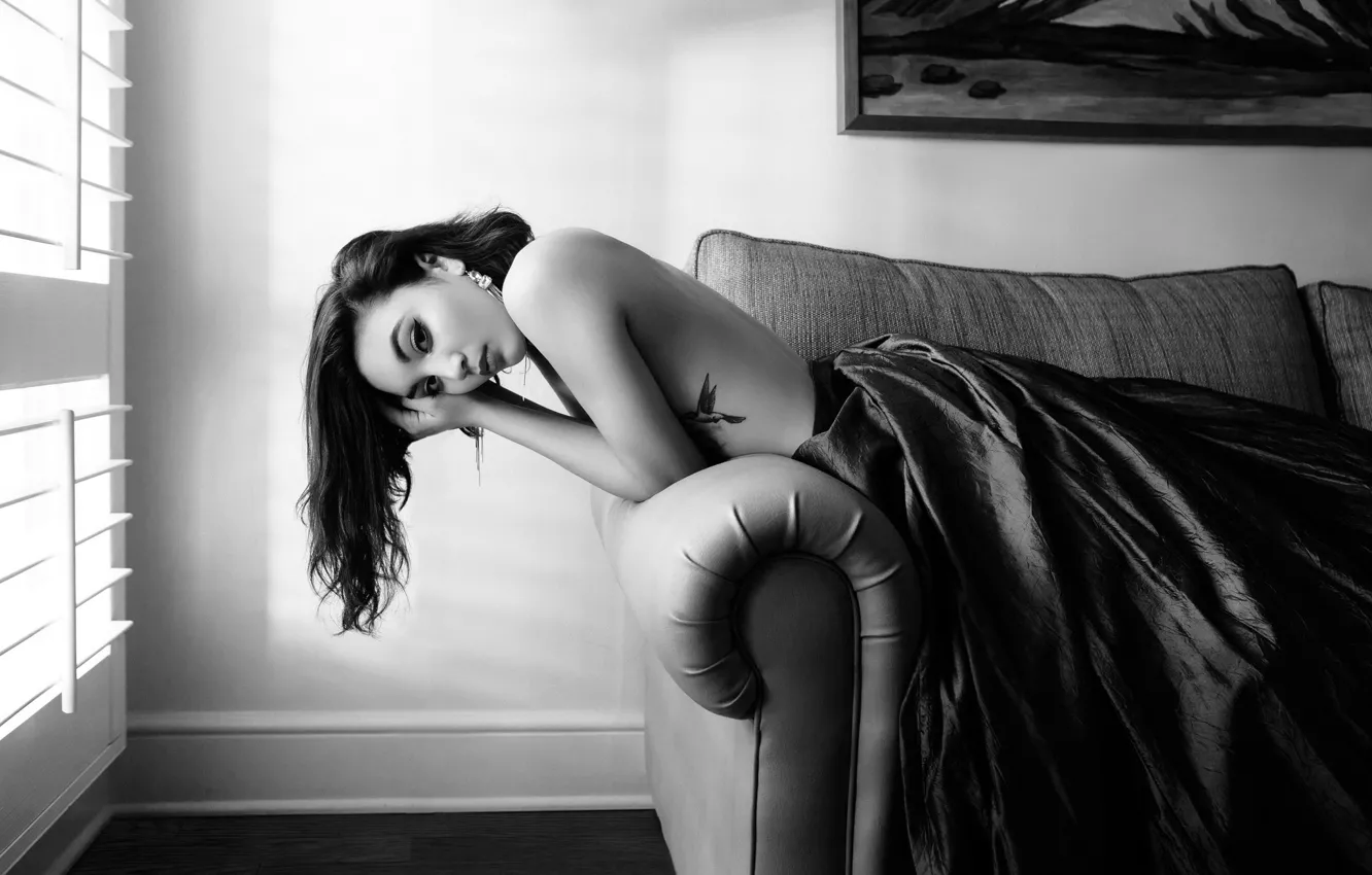 Photo wallpaper look, pose, room, sofa, wall, model, portrait, picture