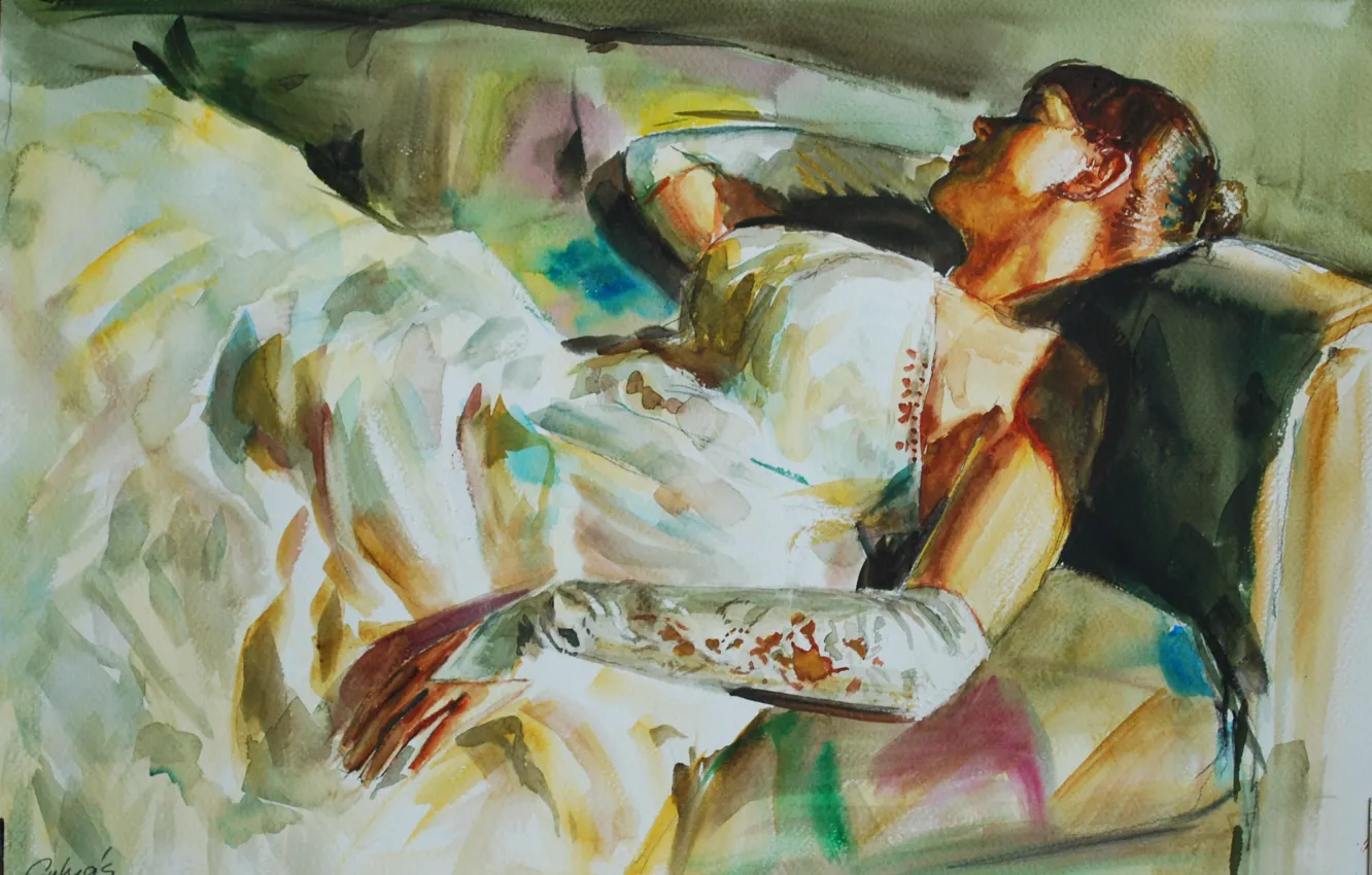 Wallpaper fatigue, neckline, sleeping woman, Laszlo Gulyas, Laszlo ...