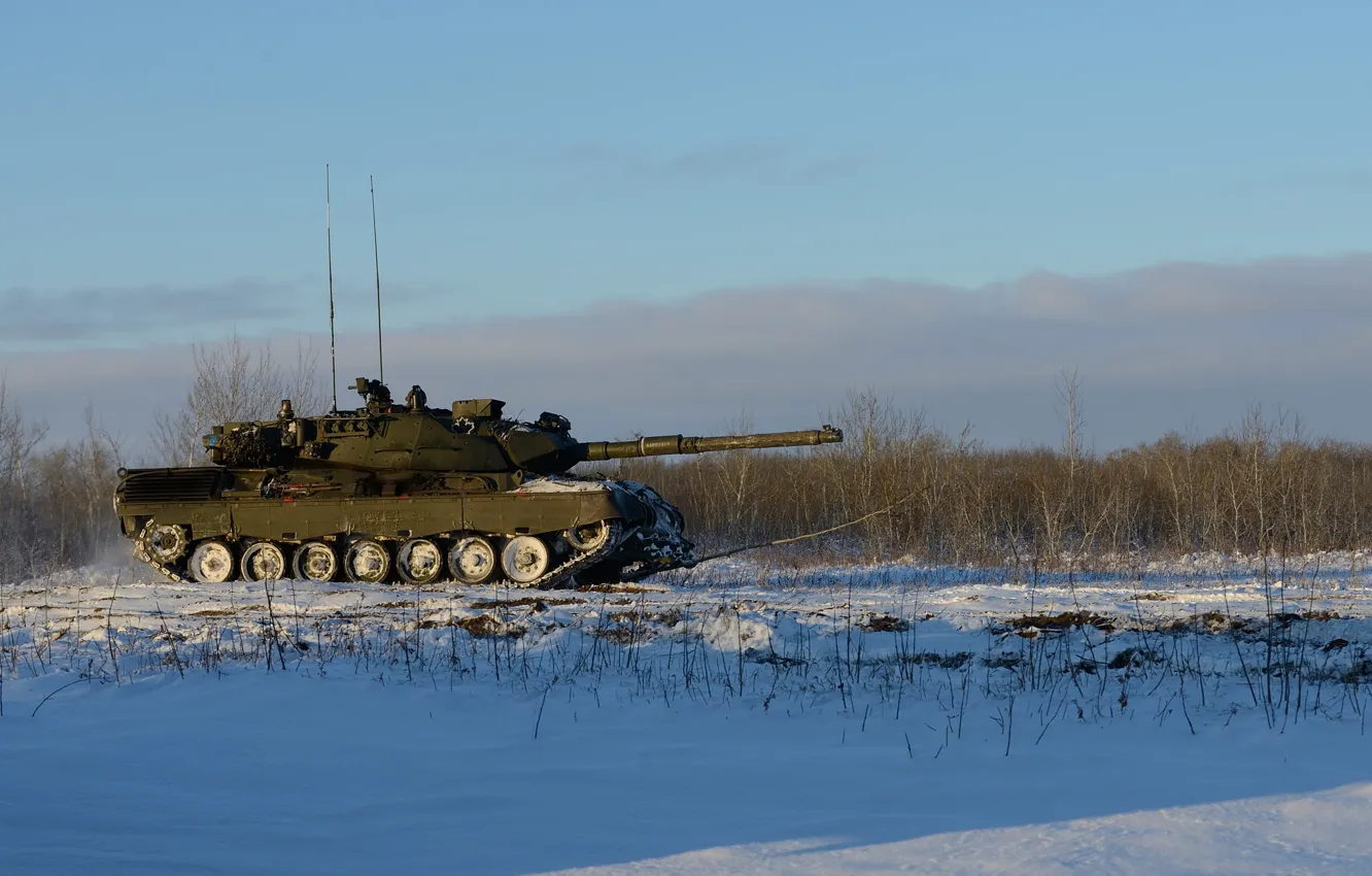 Photo wallpaper winter, field, the sky, tank, Leopard 1