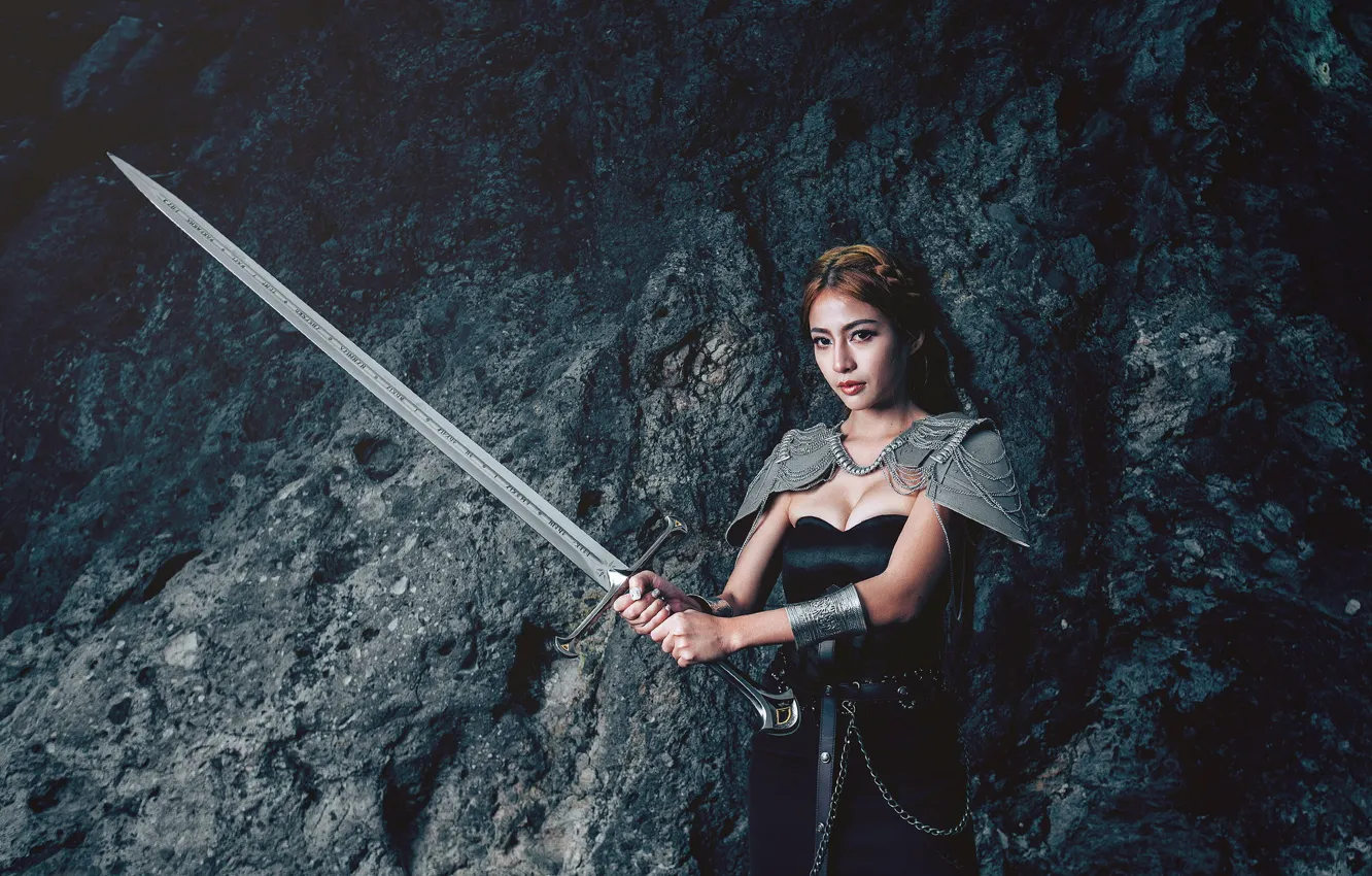 Photo wallpaper girl, background, sword