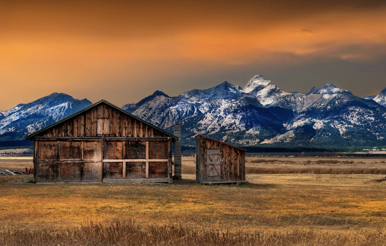 Photo wallpaper house, cloud, mountain, National Park, Grand Teton
