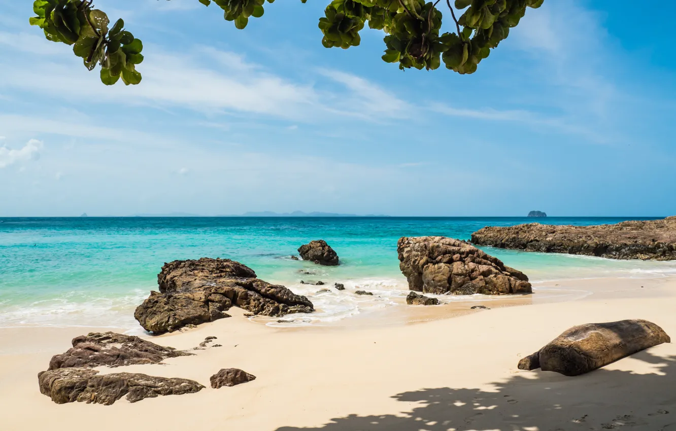 Photo wallpaper sand, sea, wave, beach, summer, the sky, stones, summer