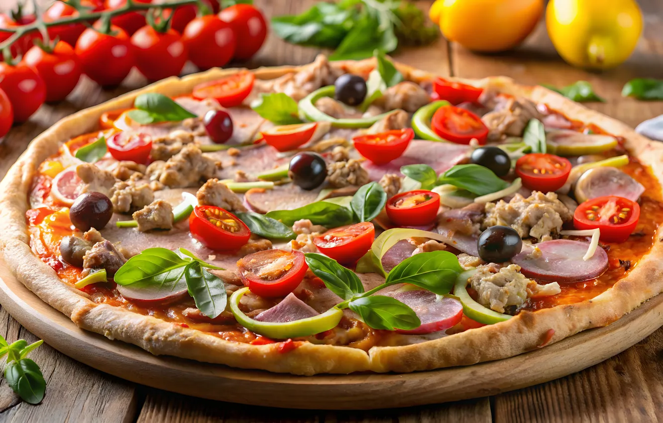 Photo wallpaper pizza, cakes, closeup