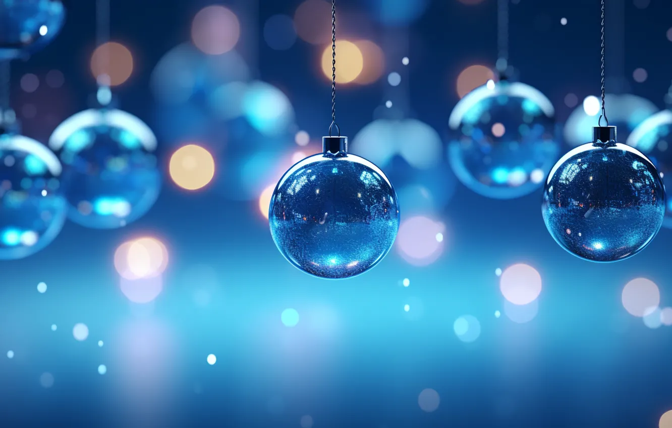 Photo wallpaper balls, the dark background, new year, Christmas, blue background, Christmas decorations, Christmas decorations, AI art