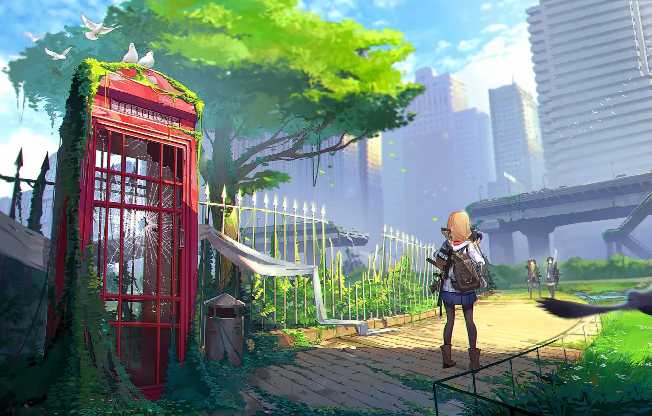 Photo wallpaper girl, street, anime