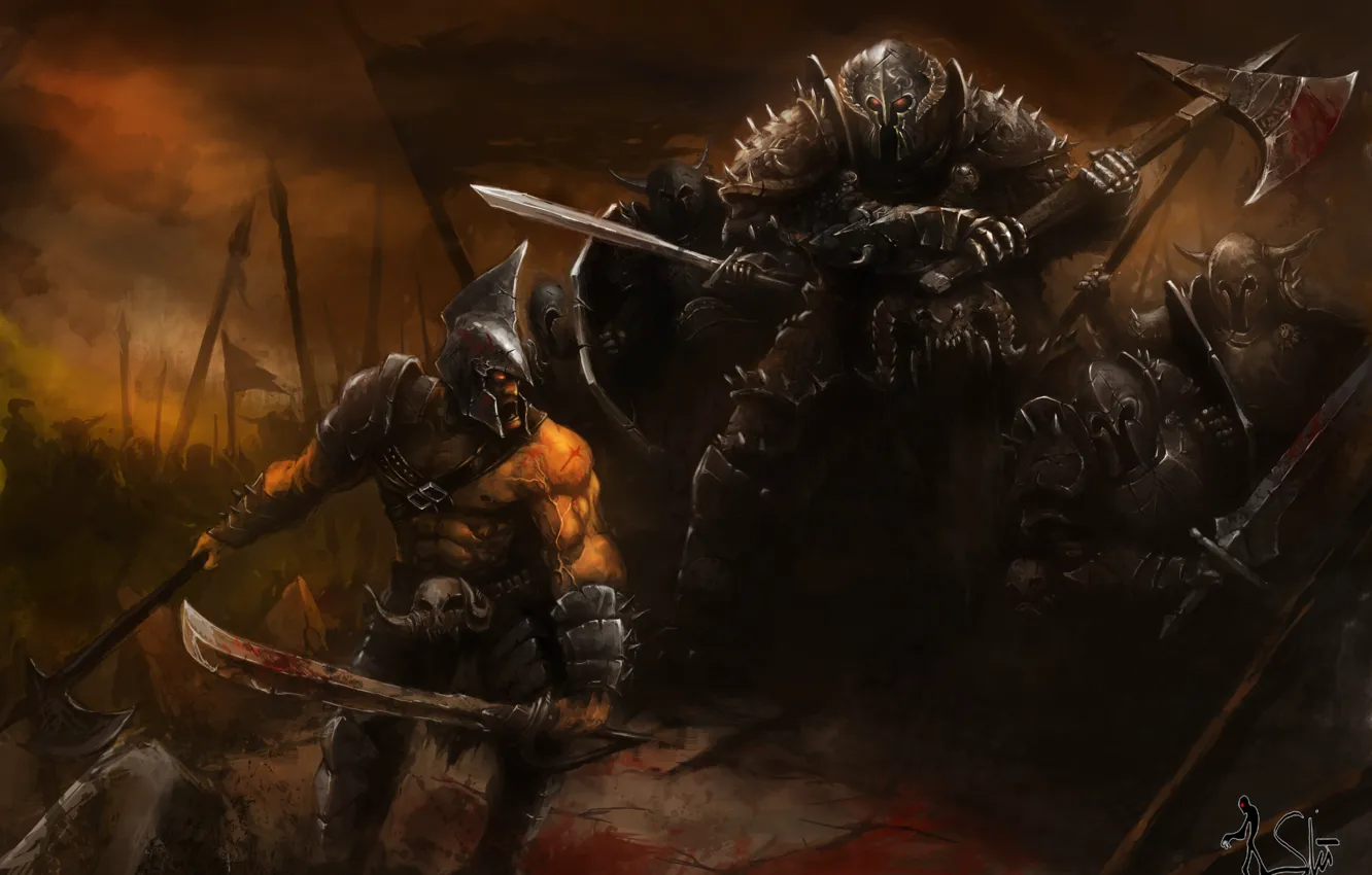 Photo wallpaper weapons, monster, army, art, battle