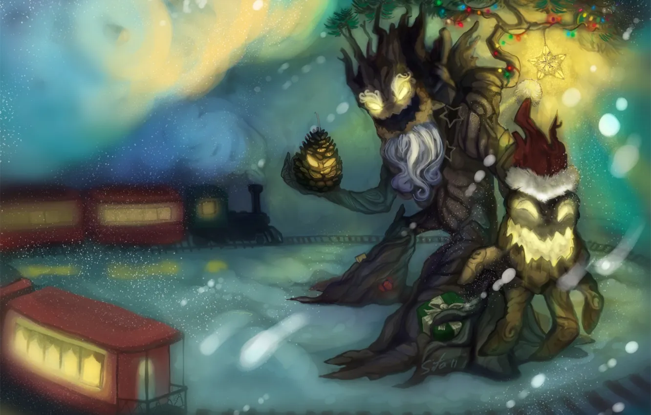 Photo wallpaper winter, trees, new year, perfume, art, christmas or winter maokai, by laments
