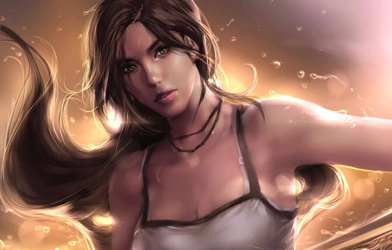 Photo wallpaper eyes, look, girl, face, hands, Mike, art, Tomb Raider