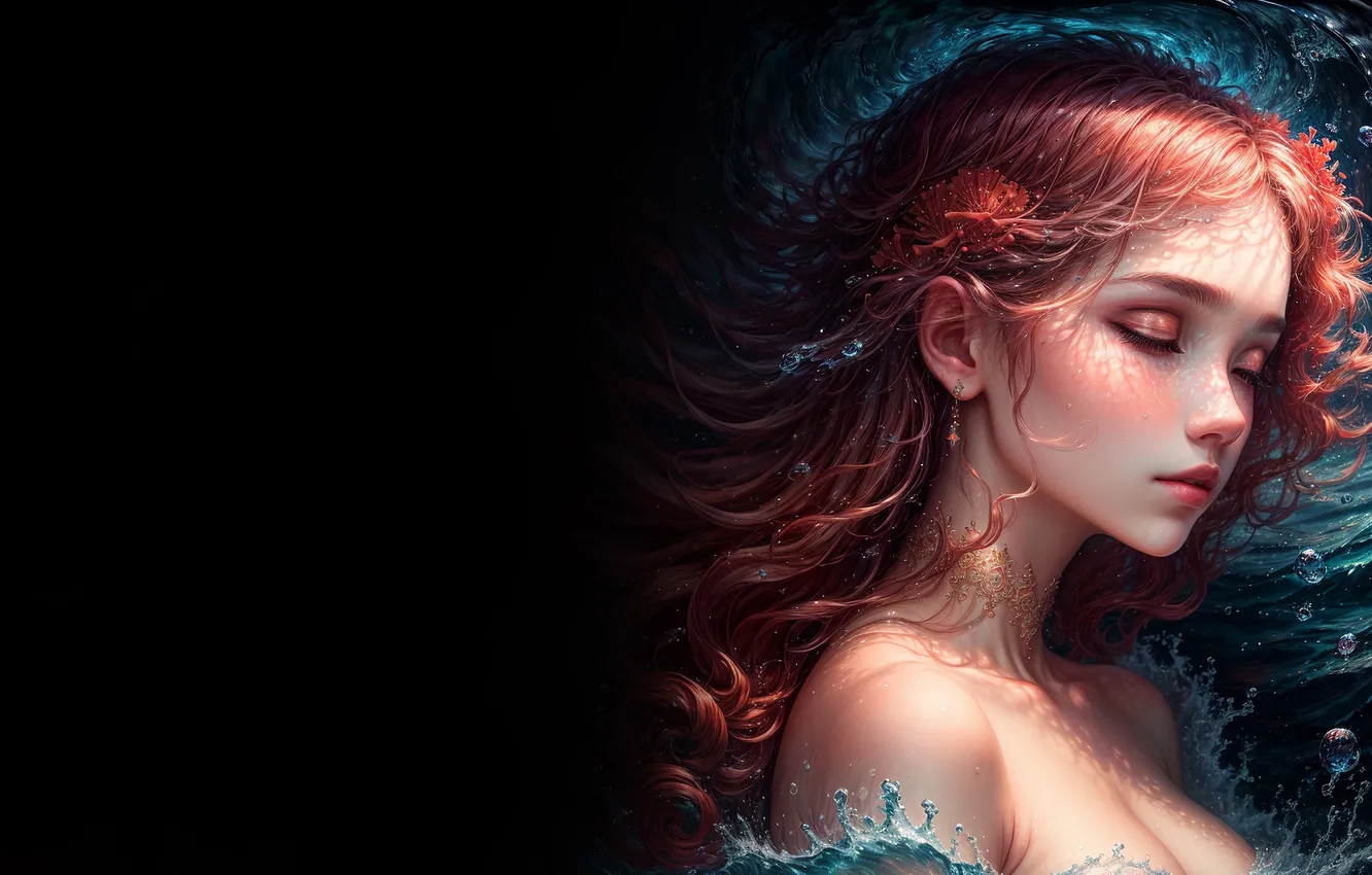 Photo wallpaper water, girl, the dark background