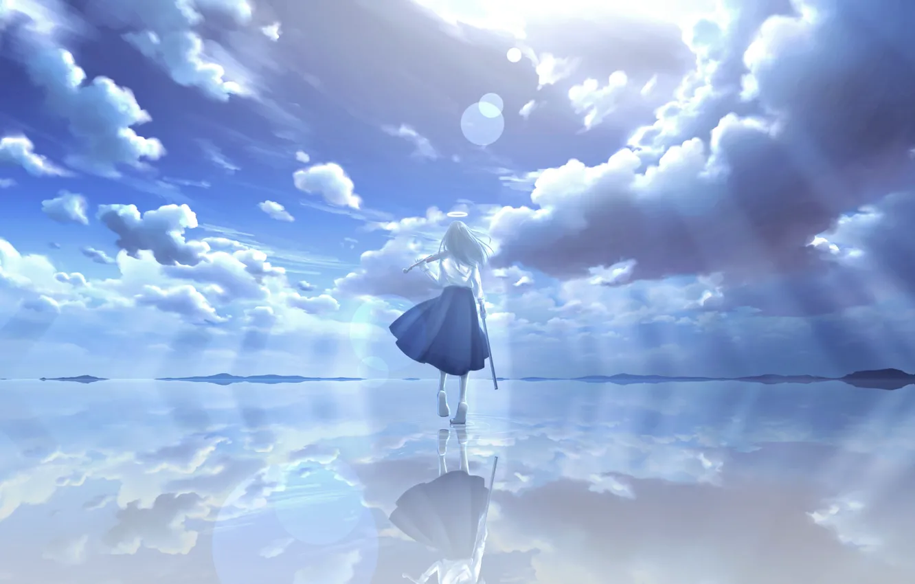 Photo wallpaper the sky, water, girl, violin, by Nengoro