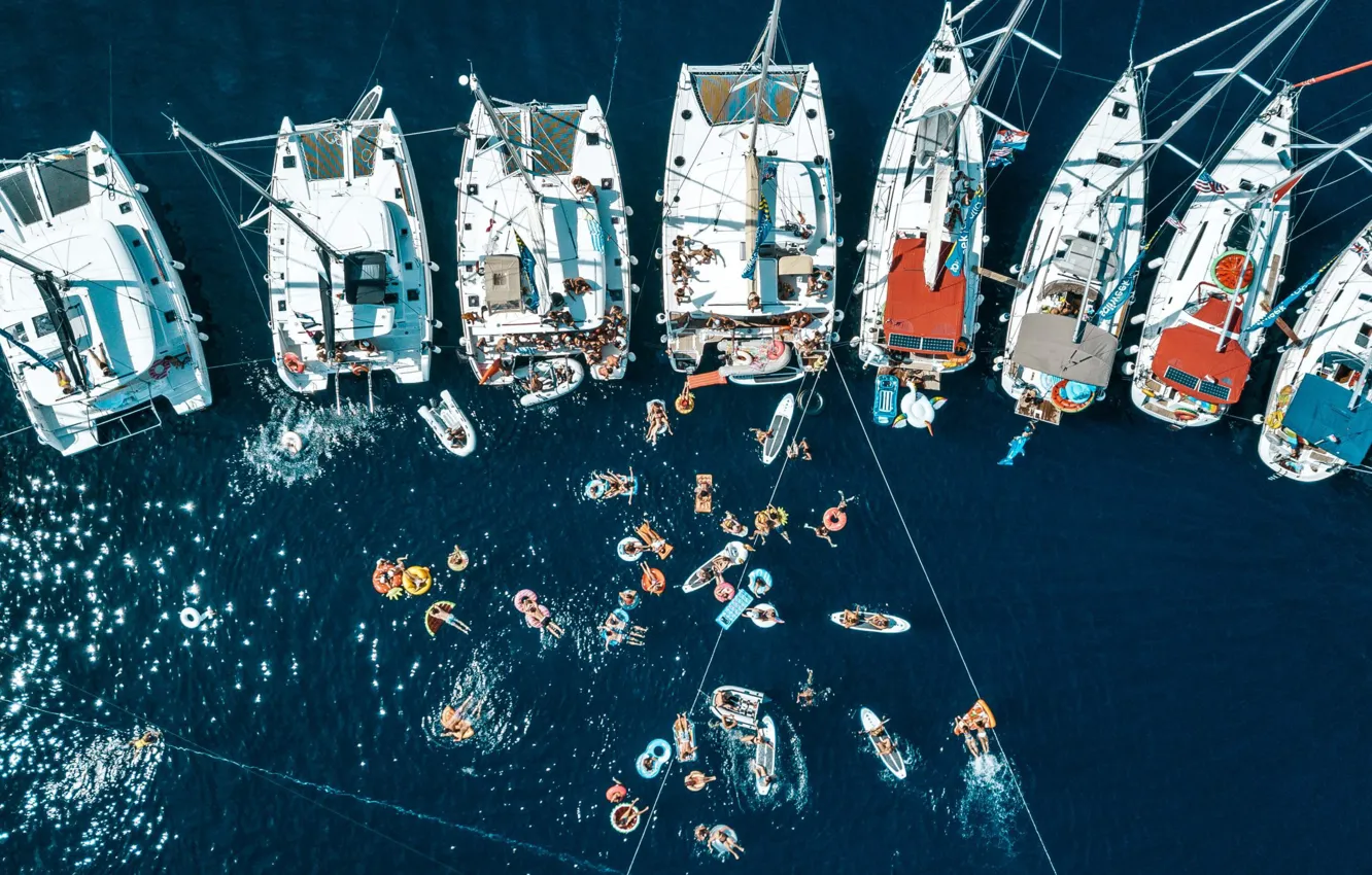 Photo wallpaper people, round, yachts, bathing, party, Croatia, drone, scaled