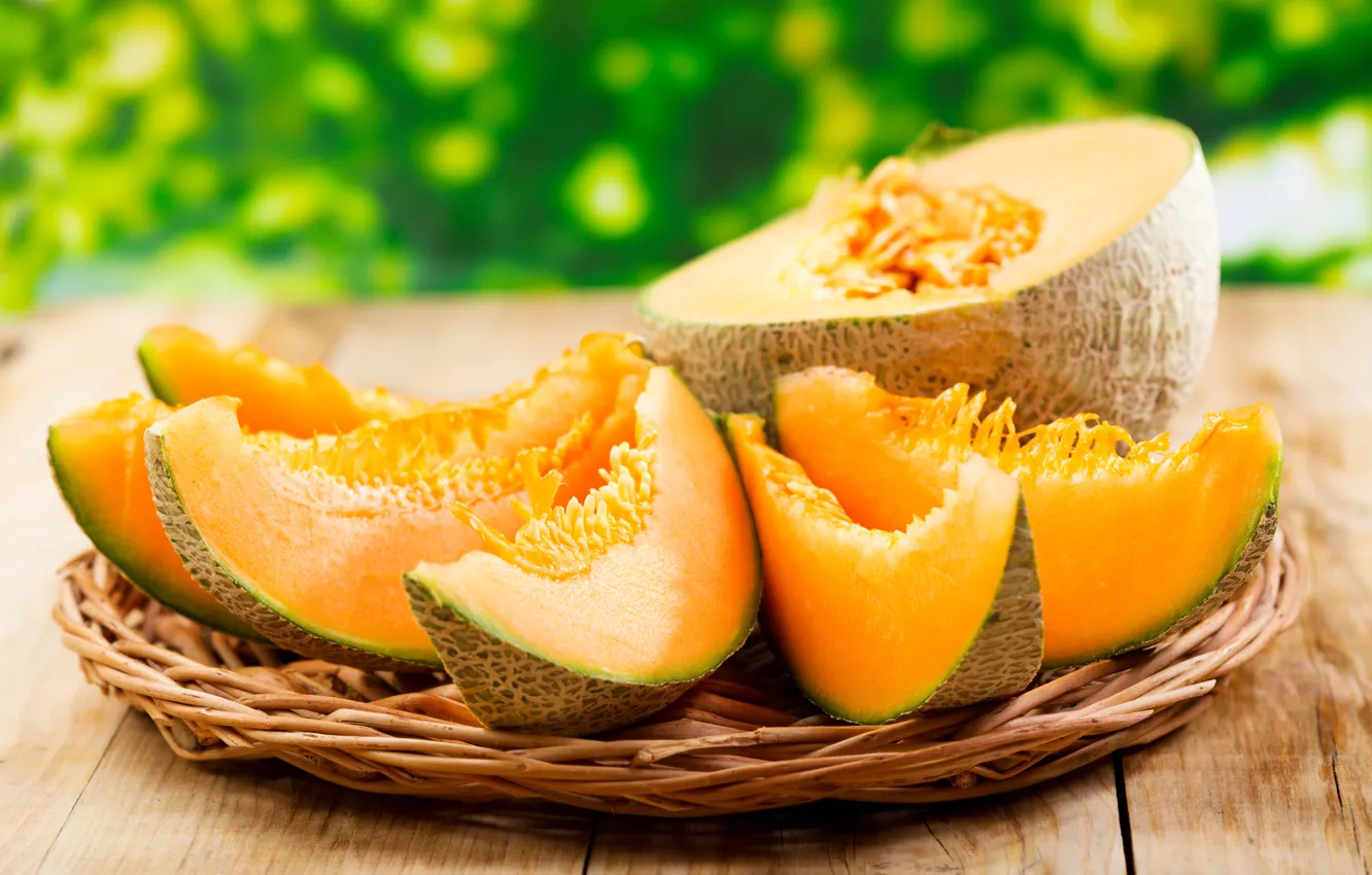 Photo wallpaper yellow, food, fruit, basket, melon