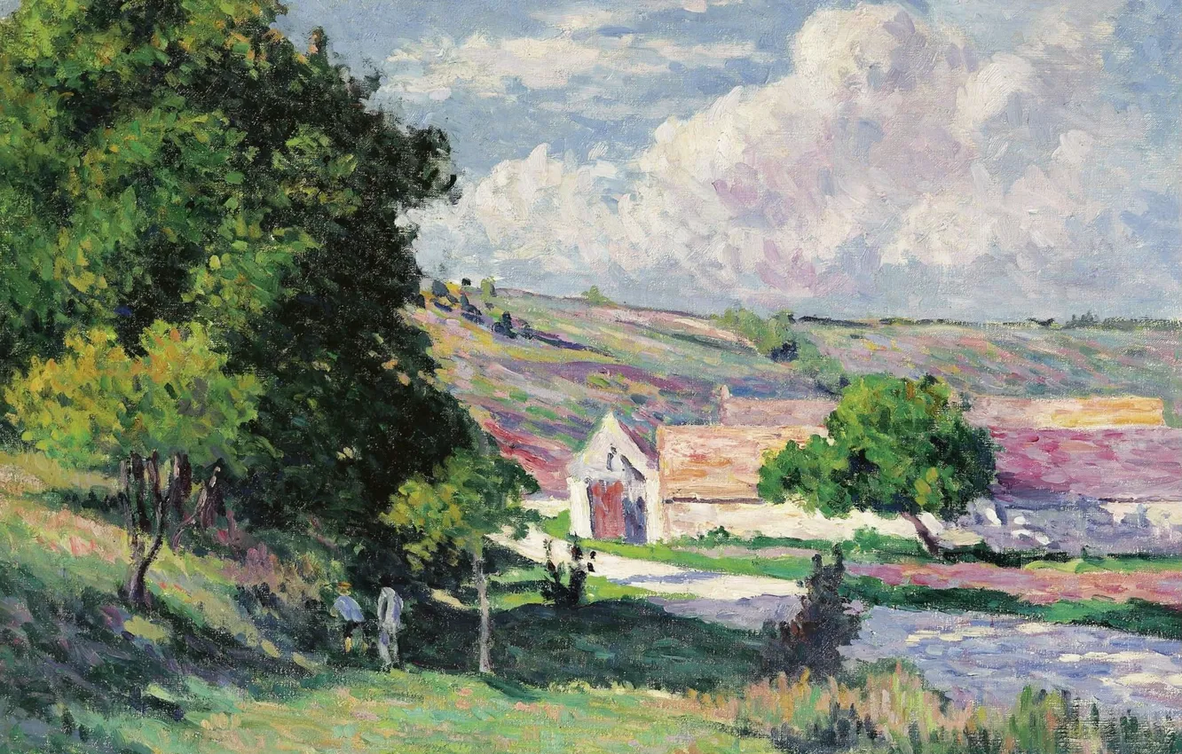 Photo wallpaper landscape, picture, 1905, Maximilien Luce, Maximilien Luce, Floss. Walnut Trees