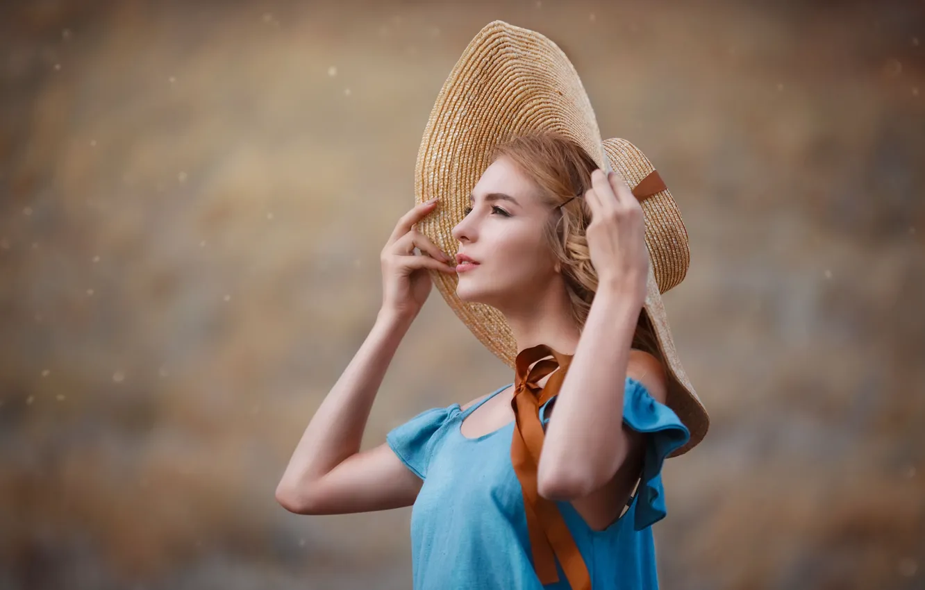 Photo wallpaper look, girl, hat, profile, Oksana Syrostan