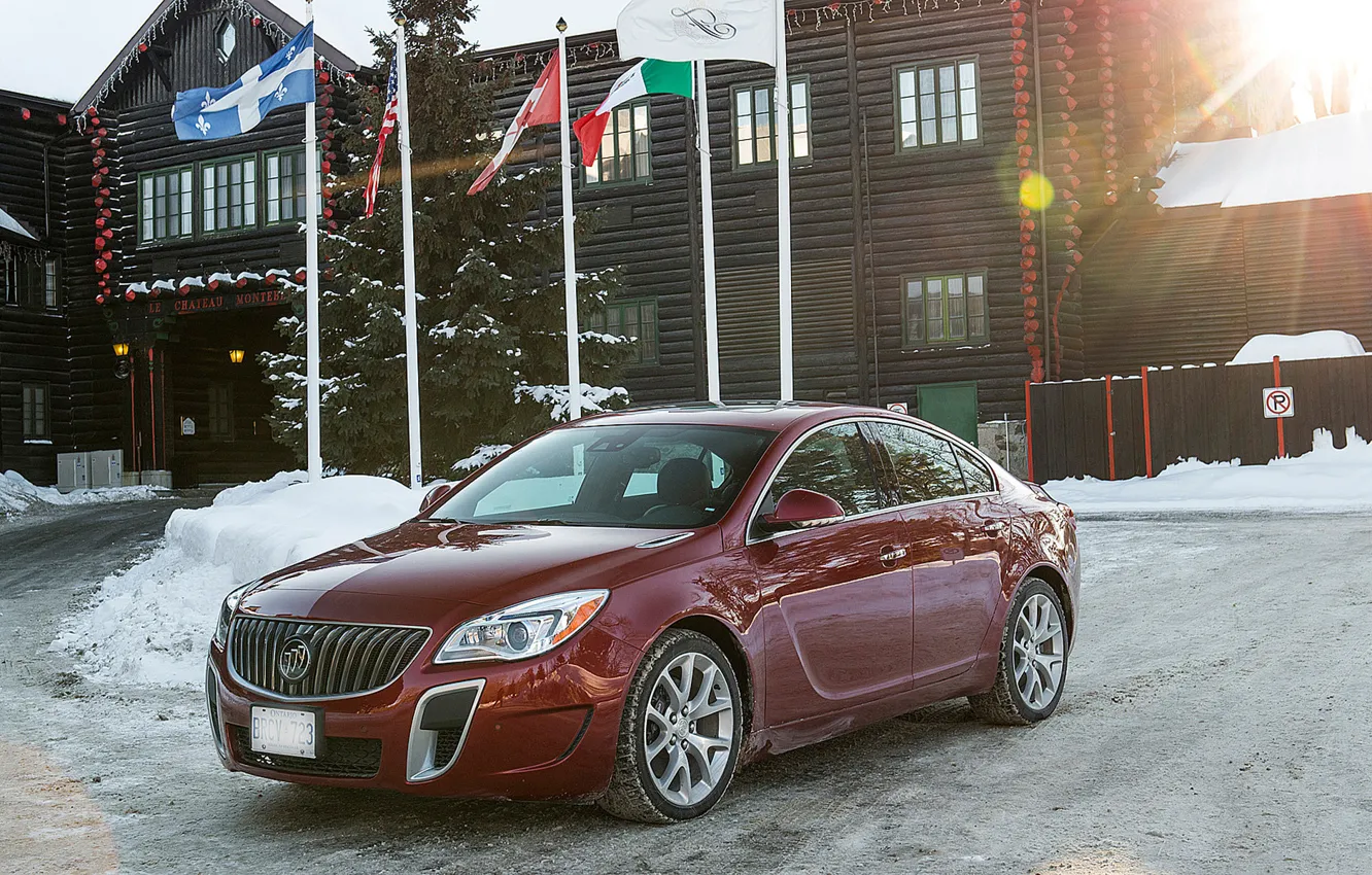 Photo wallpaper auto, snow, flags, The hotel, Buick-Regal-GS