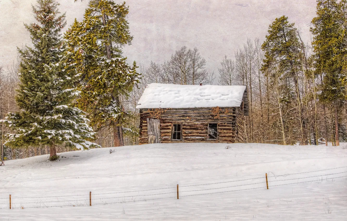 Photo wallpaper winter, landscape, house, style
