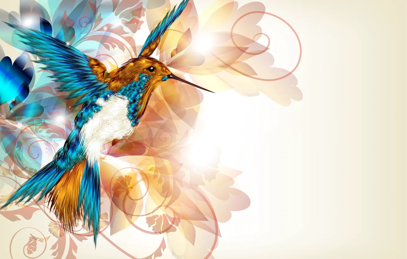 Photo wallpaper abstraction, wings, vector, beak, Hummingbird, bird