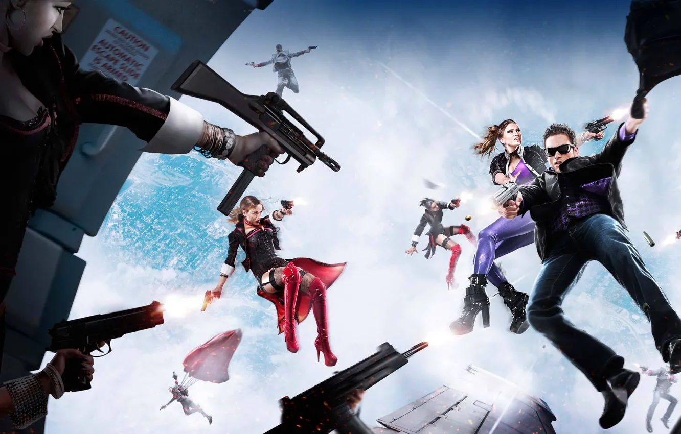 Photo wallpaper the sky, flight, weapons, parachute, latex, Holy, Johny Gat, Shaundi