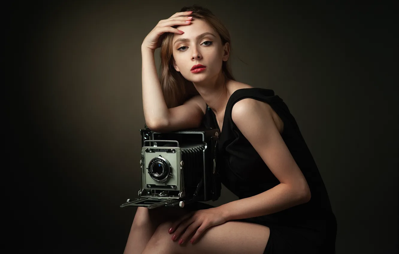 Photo wallpaper girl, pose, style, background, portrait, hands, makeup, dress
