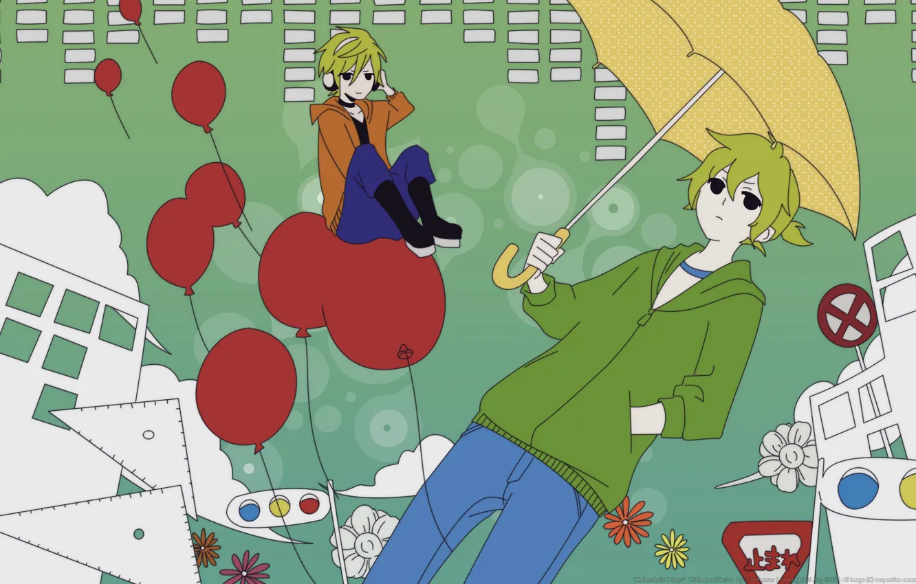 Photo wallpaper balls, umbrella, anime, art, vocaloid, Vocaloid, characters, red balls