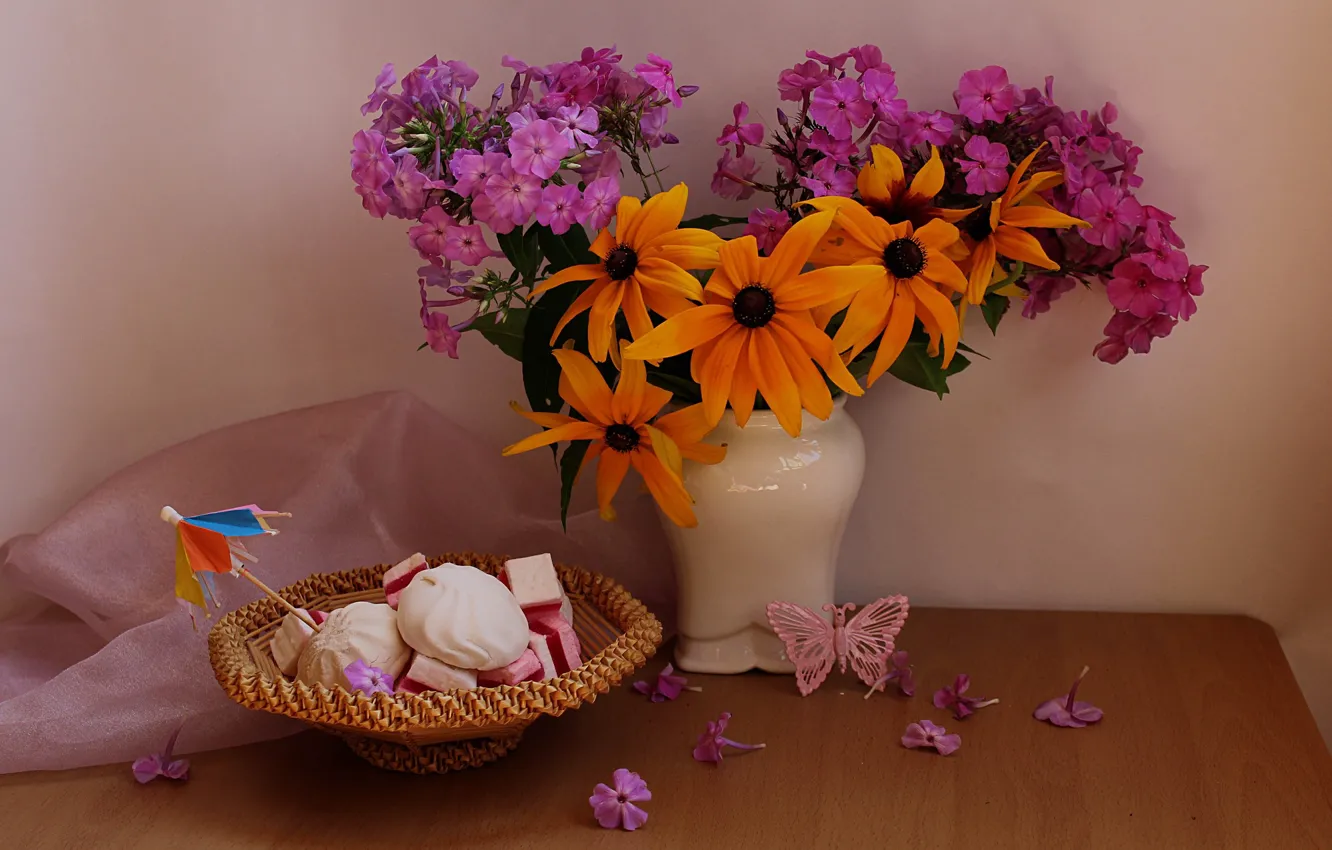 Photo wallpaper flowers, bouquet, sweets, August, still life, Phlox, rudbeckia