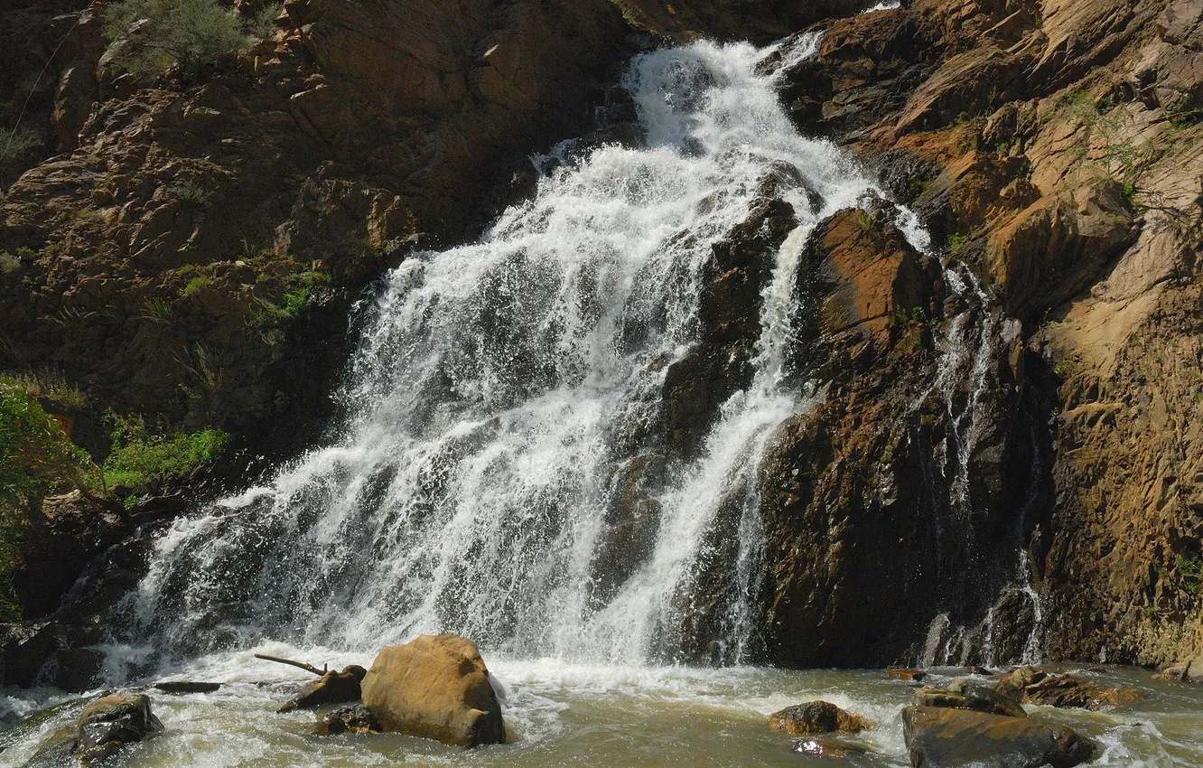 Photo wallpaper river, waterfall, mountain