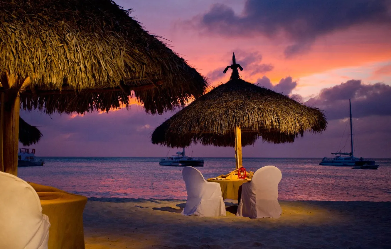 Photo wallpaper sea, beach, romance, the evening, beach, evening, romantic, dinner
